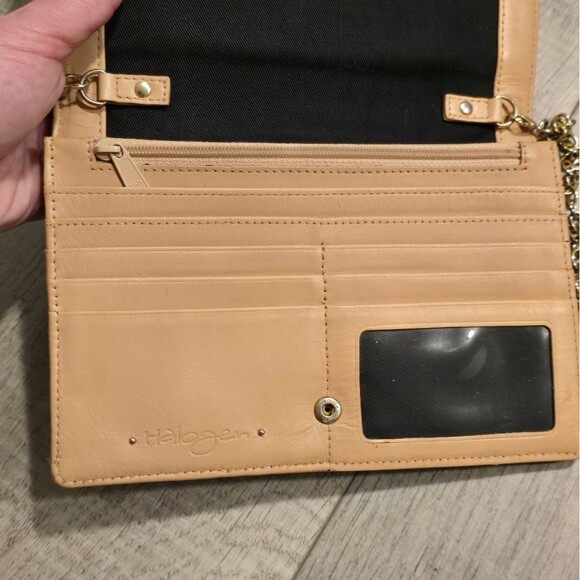 Halogen black genuine saffiano leather clutch crossbody purse wallet with chain - Picture 9 of 11